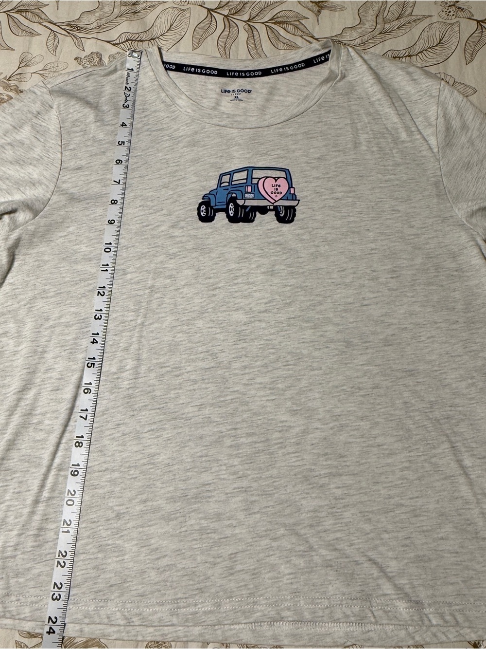 Life Is Good Light Gray Short-Sleeve Tee with Blue & Pink Jeep Graphic